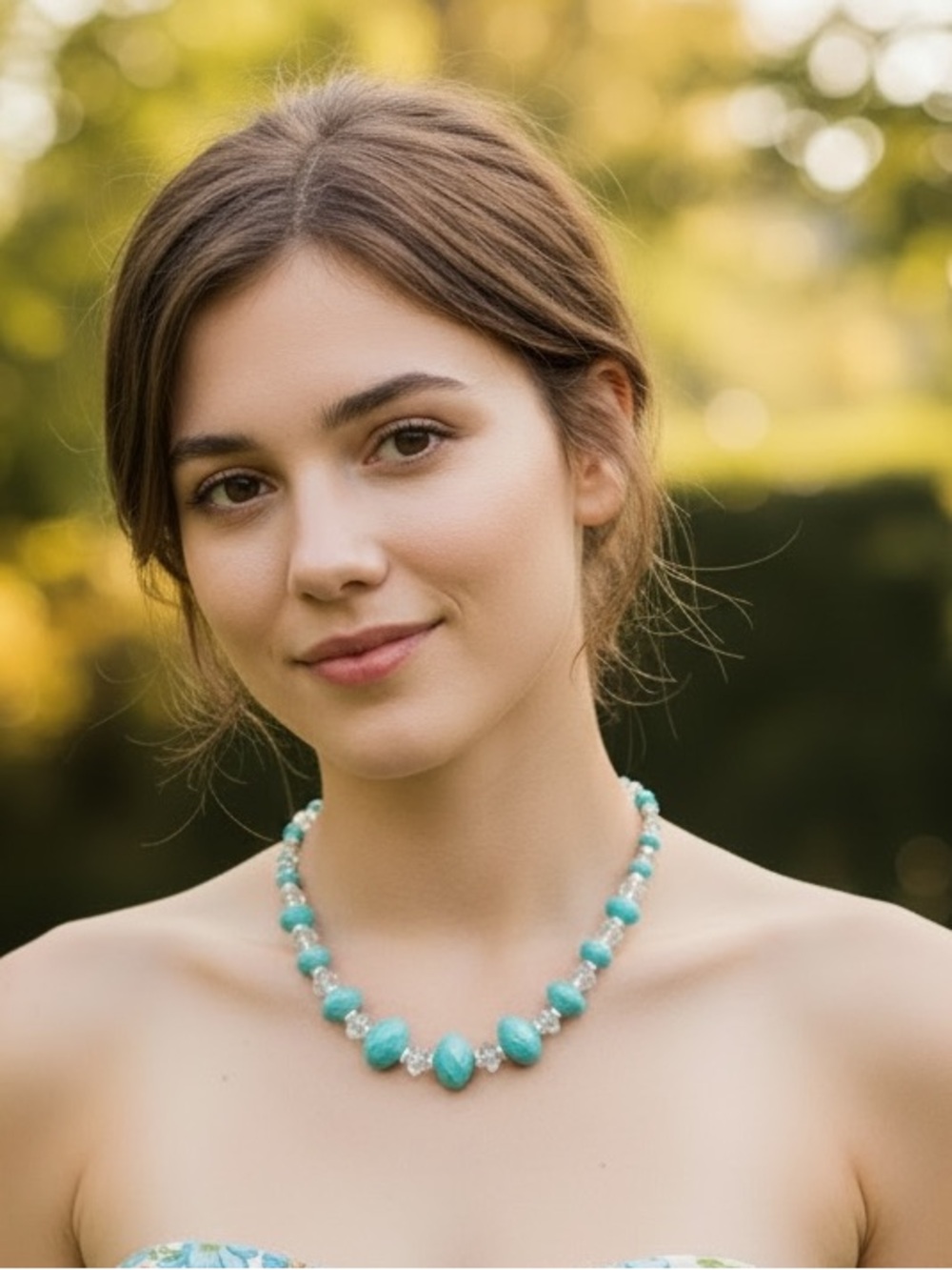 VINTAGE TURQUOISE BLUE & CLEAR ACRYLIC BEAD NECKLACE Chunky Boho Statement Piece